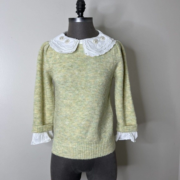 River Island Womens Size 10 Knit Pearl Collar Sweater Wool Blend US SELLER - Picture 2 of 7